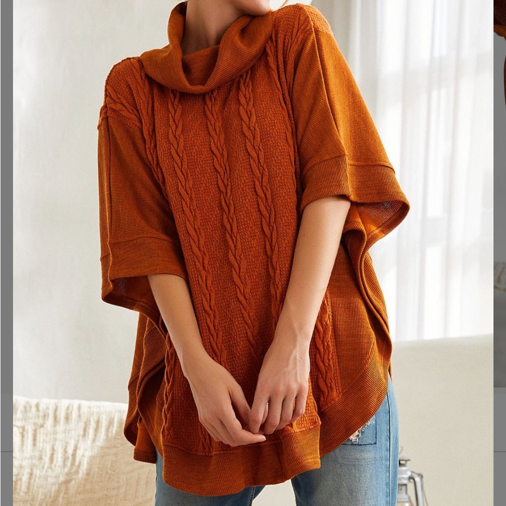 Circular Cowl Neck Cable Knit Poncho Sweater Sz XL (runs big)